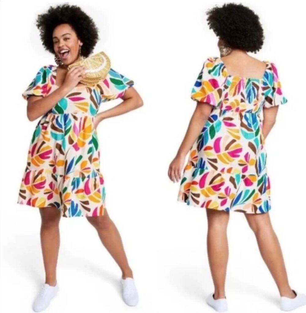 Tabitha Brown X Target Botanical print puff sleeve Mini Dress